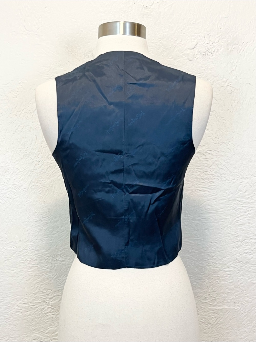Vintage Yves Saint Laurent YSL Vest Navy Blue Brass Buttons XS Extra Small - Picture 14 of 14